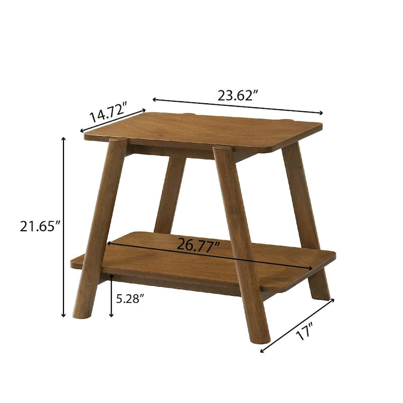 Table d'appoint étagère en bois du milieu du siècle, finition noyer