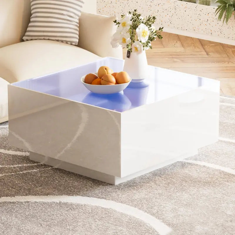 Table basse LED avec plateau en verre trempé dépoli