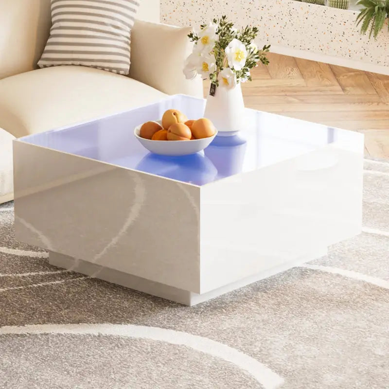 Table basse LED avec plateau en verre trempé dépoli