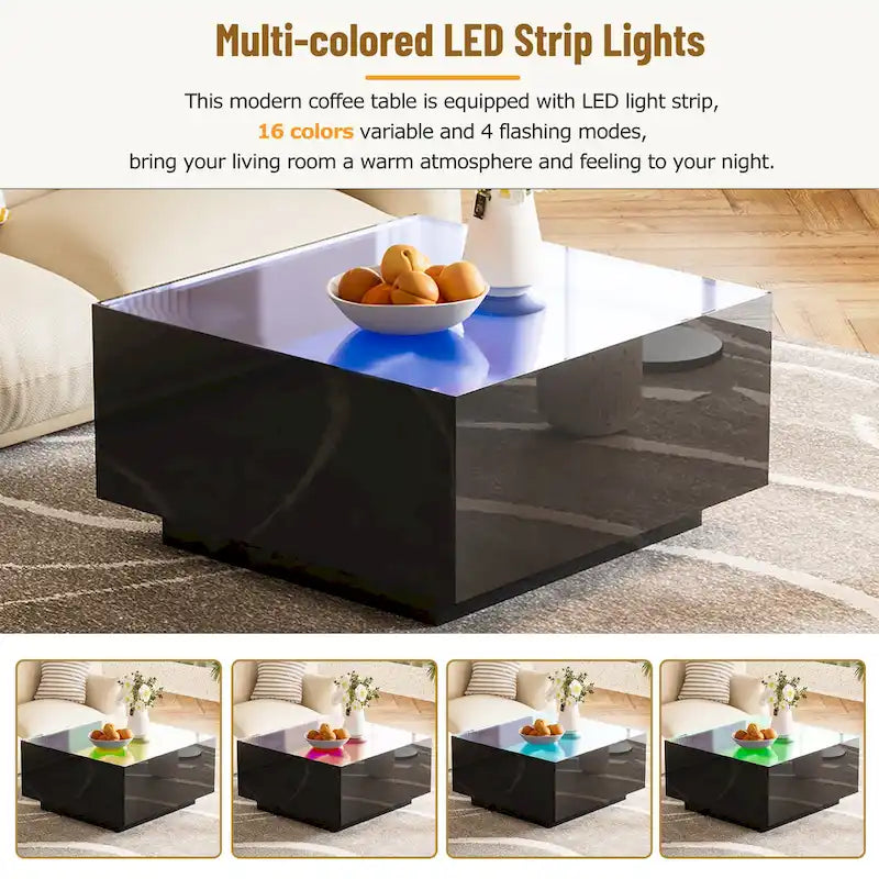 Table basse LED avec plateau en verre trempé dépoli