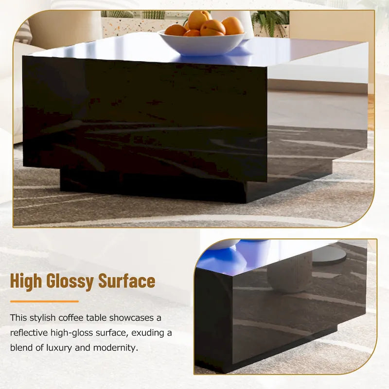 Table basse LED avec plateau en verre trempé dépoli