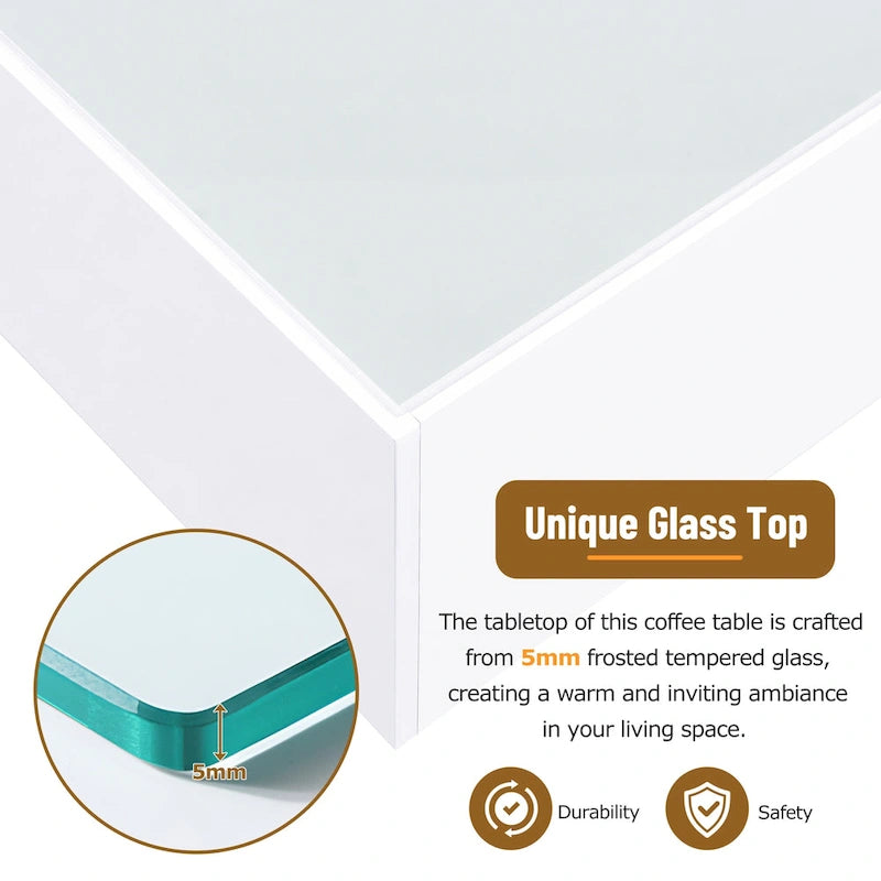 Table basse LED avec plateau en verre trempé dépoli