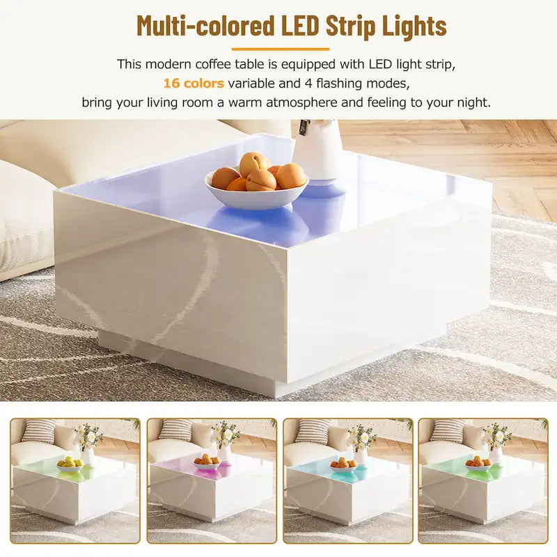Table basse LED avec plateau en verre trempé dépoli