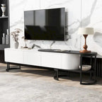 Meuble TV extensible avec 3 tiroirs et pieds réglables en métal (Convient aux téléviseurs jusqu'à 75 pouces)