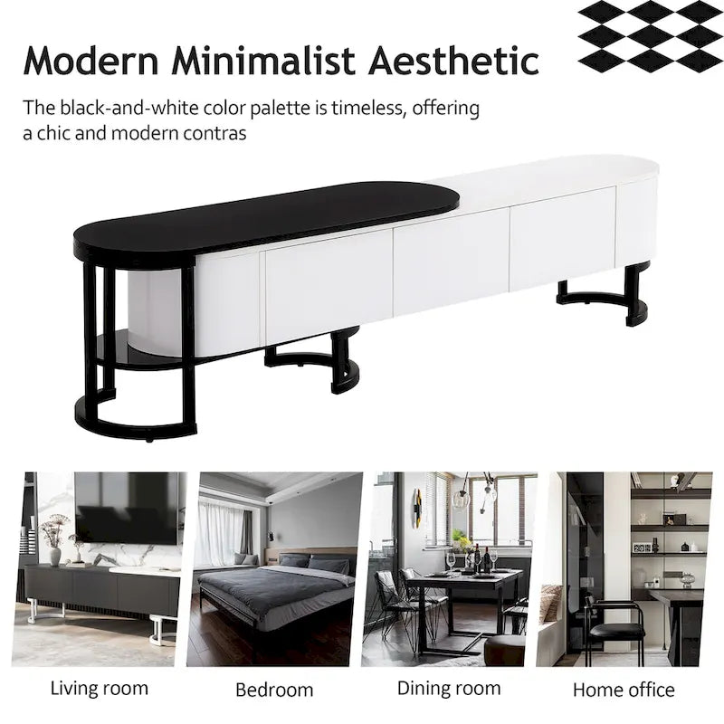 Meuble TV extensible avec 3 tiroirs et pieds réglables en métal (Convient aux téléviseurs jusqu'à 75 pouces)