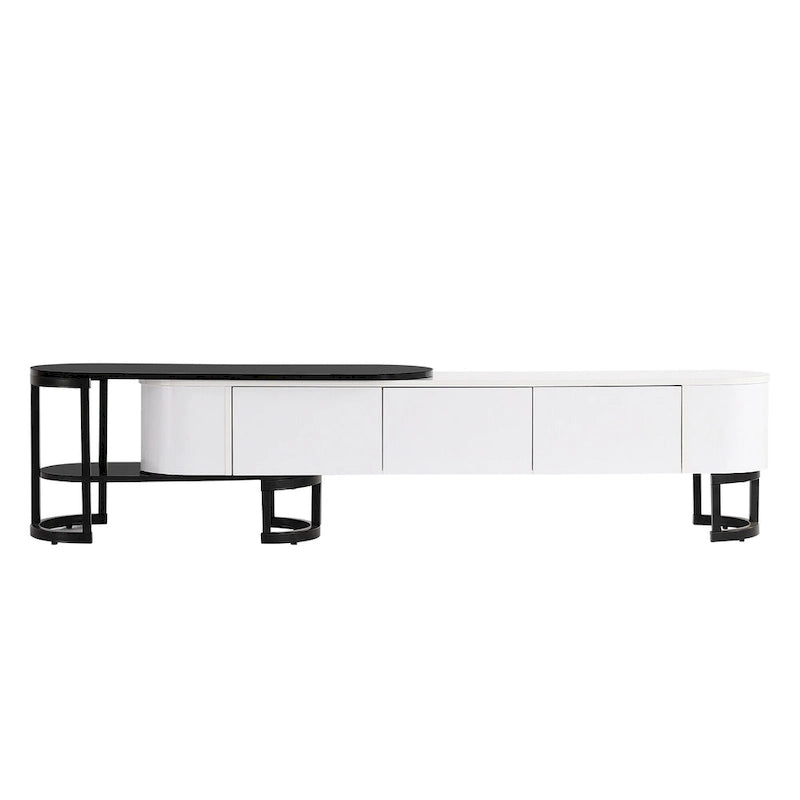 Meuble TV extensible avec 3 tiroirs et pieds réglables en métal (Convient aux téléviseurs jusqu'à 75 pouces)
