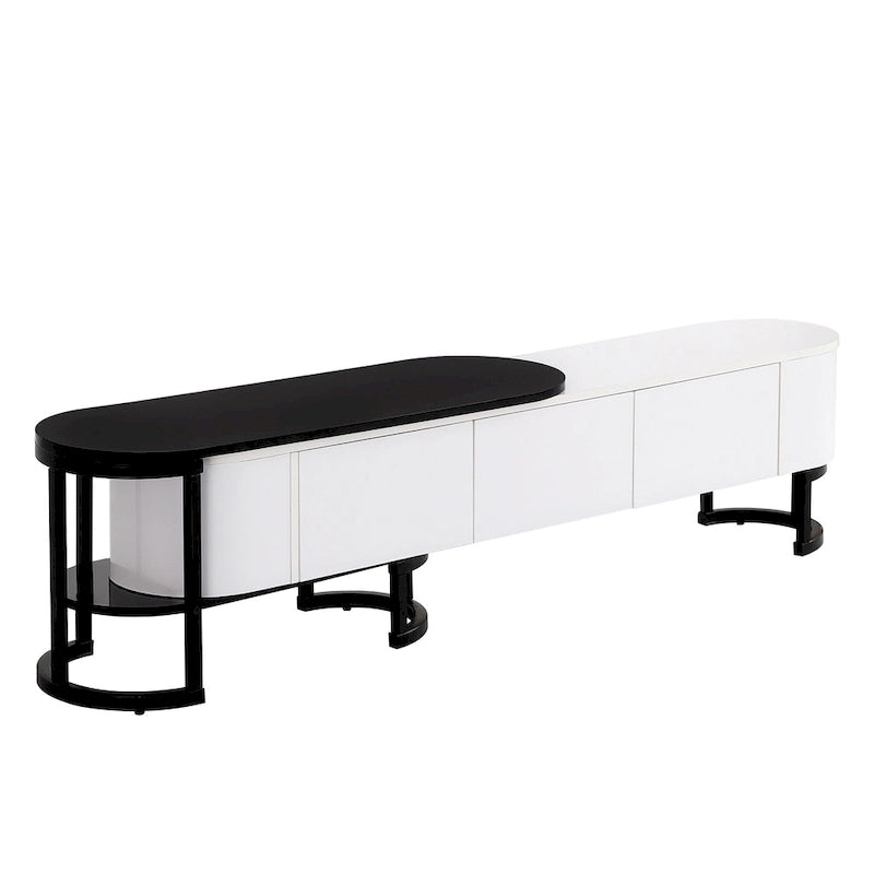 Meuble TV extensible avec 3 tiroirs et pieds réglables en métal (Convient aux téléviseurs jusqu'à 75 pouces)