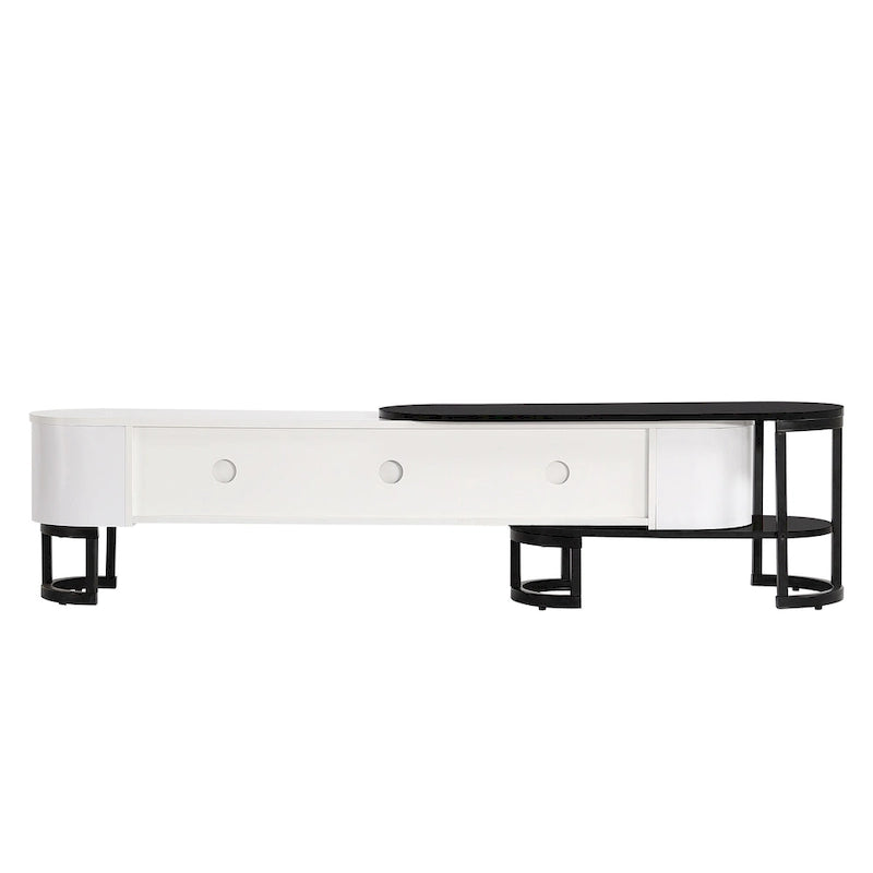 Meuble TV extensible avec 3 tiroirs et pieds réglables en métal (Convient aux téléviseurs jusqu'à 75 pouces)