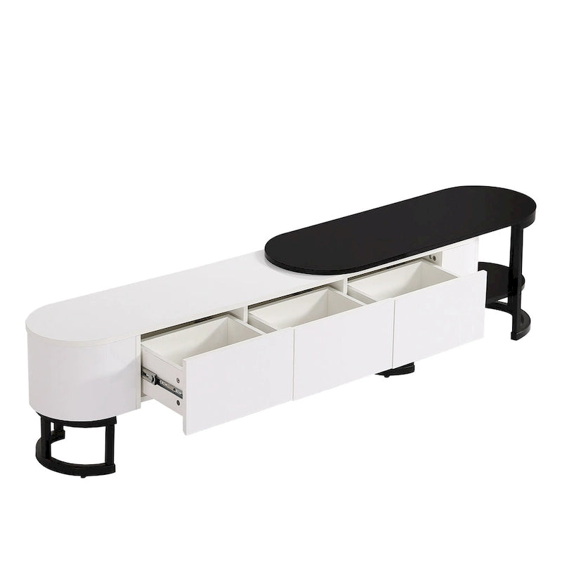 Meuble TV extensible avec 3 tiroirs et pieds réglables en métal (Convient aux téléviseurs jusqu'à 75 pouces)