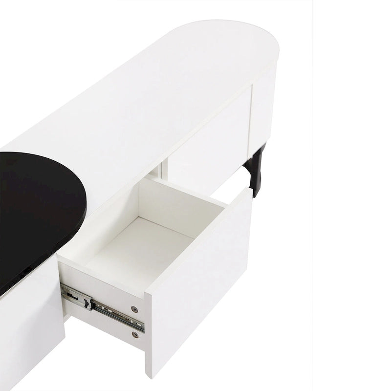Meuble TV extensible avec 3 tiroirs et pieds réglables en métal (Convient aux téléviseurs jusqu'à 75 pouces)