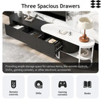 Meuble TV extensible avec 3 tiroirs et pieds réglables en métal (Convient aux téléviseurs jusqu'à 75 pouces)