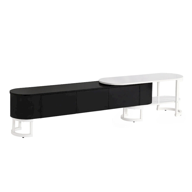 Meuble TV extensible avec 3 tiroirs et pieds réglables en métal (Convient aux téléviseurs jusqu'à 75 pouces)