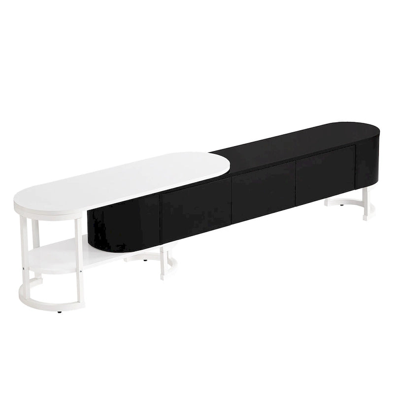 Meuble TV extensible avec 3 tiroirs et pieds réglables en métal (Convient aux téléviseurs jusqu'à 75 pouces)