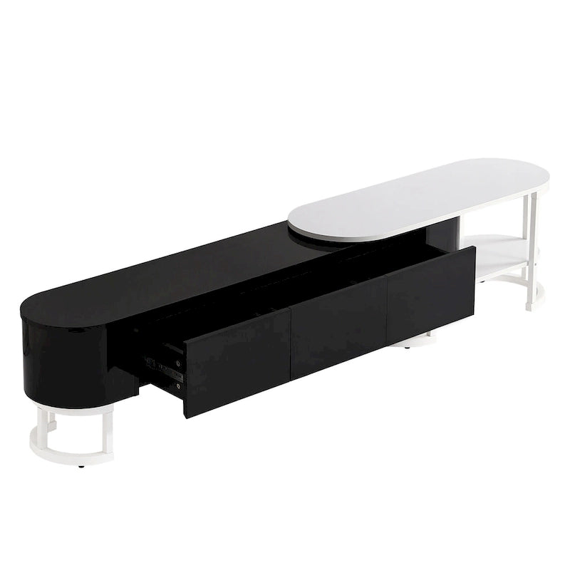 Meuble TV extensible avec 3 tiroirs et pieds réglables en métal (Convient aux téléviseurs jusqu'à 75 pouces)
