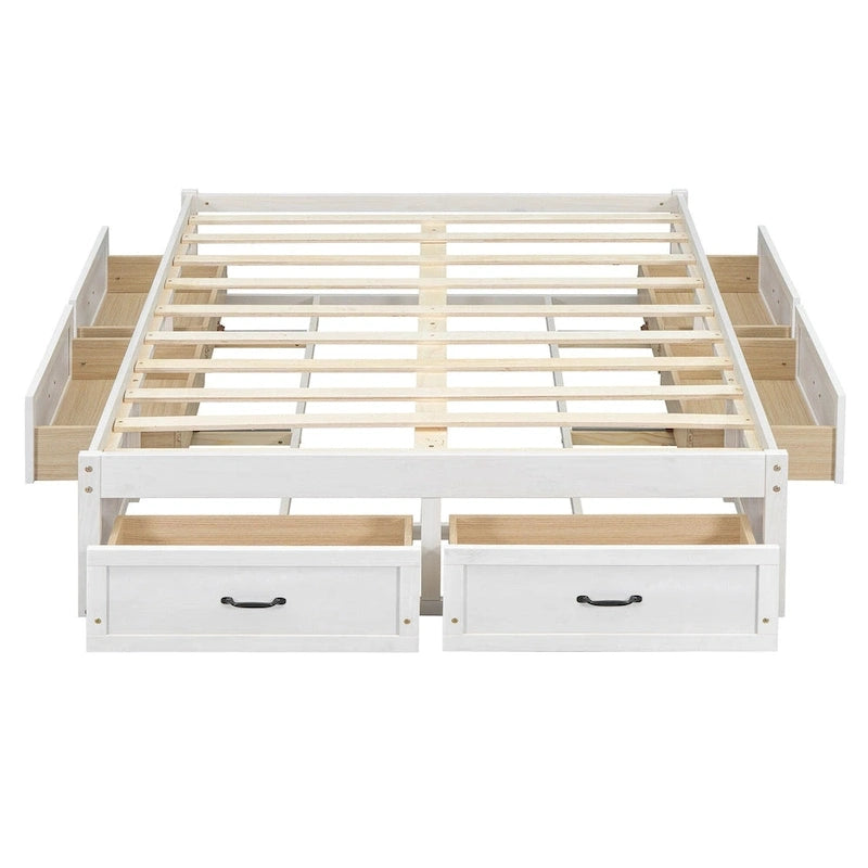 Lit plateforme double avec 6 tiroirs de rangement