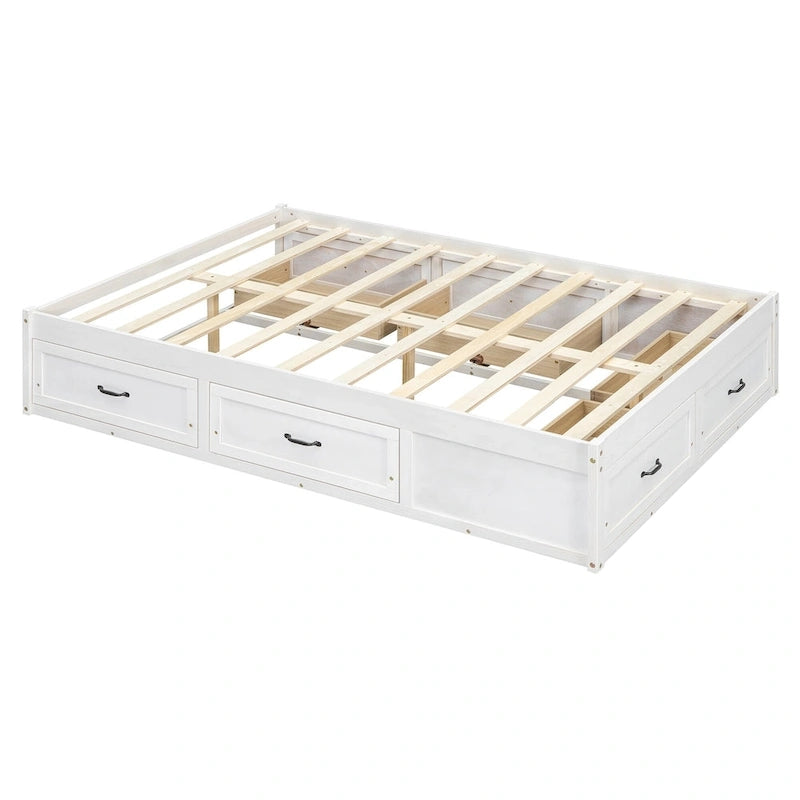 Lit plateforme double avec 6 tiroirs de rangement