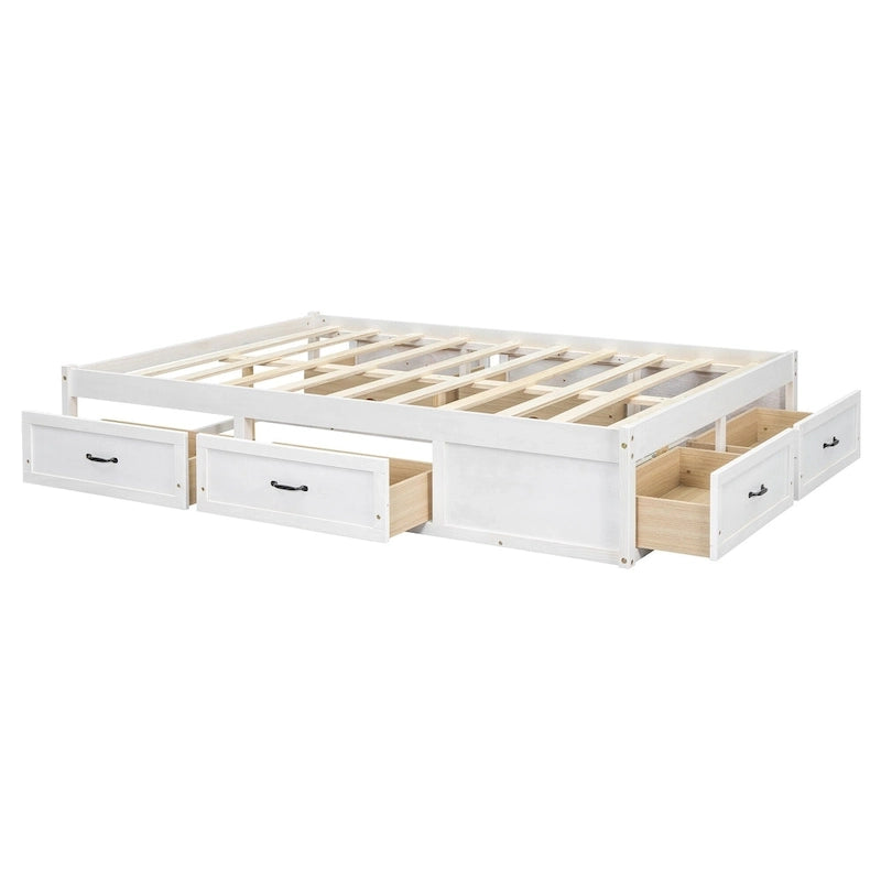Lit plateforme double avec 6 tiroirs de rangement