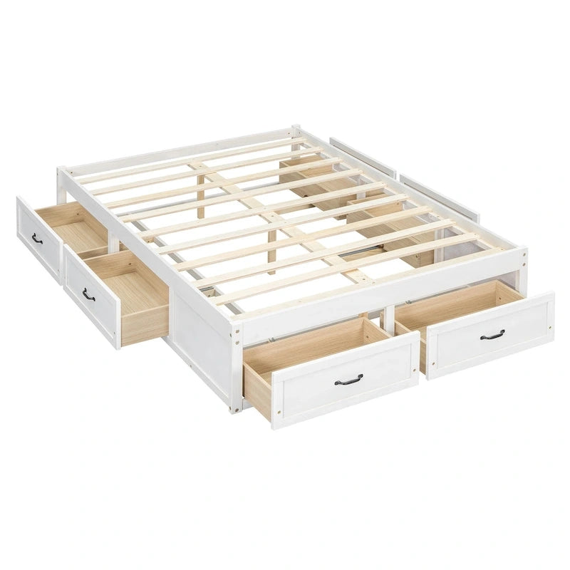 Lit plateforme double avec 6 tiroirs de rangement