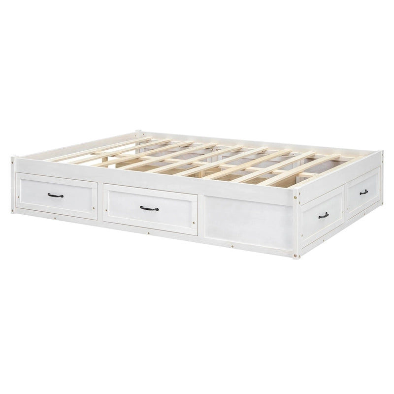 Lit plateforme double avec 6 tiroirs de rangement