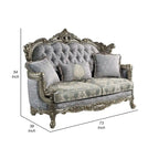 Causeuse avec 3 oreillers, tissu gris, finition bronze antique, 73 pouces