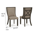 Lot de 2 chaises de salle à manger, noir, polyester tissé gris marron
