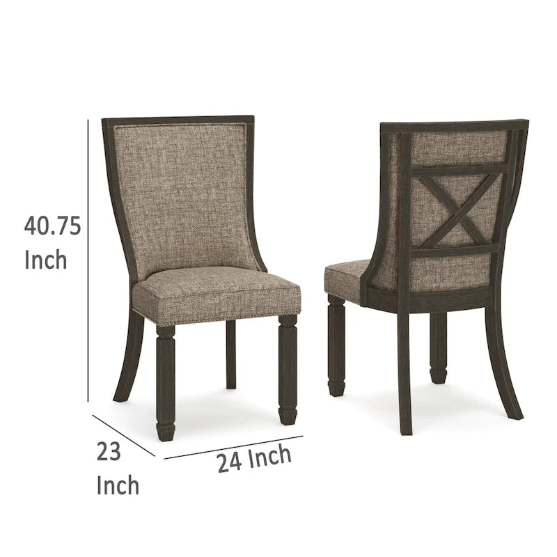 Lot de 2 chaises de salle à manger, noir, polyester tissé gris marron