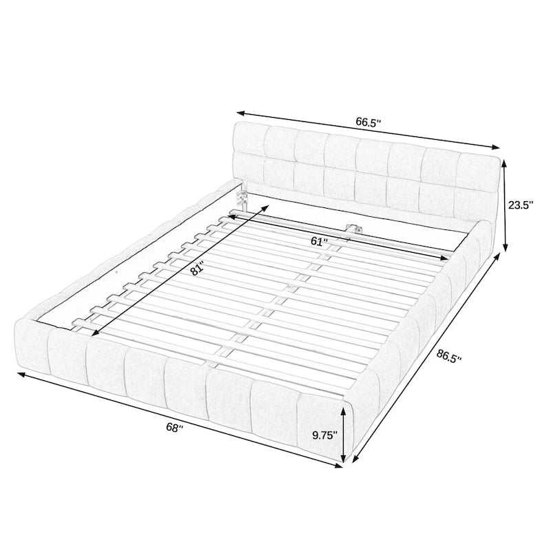 Lit plateforme tapissé avec tête de lit