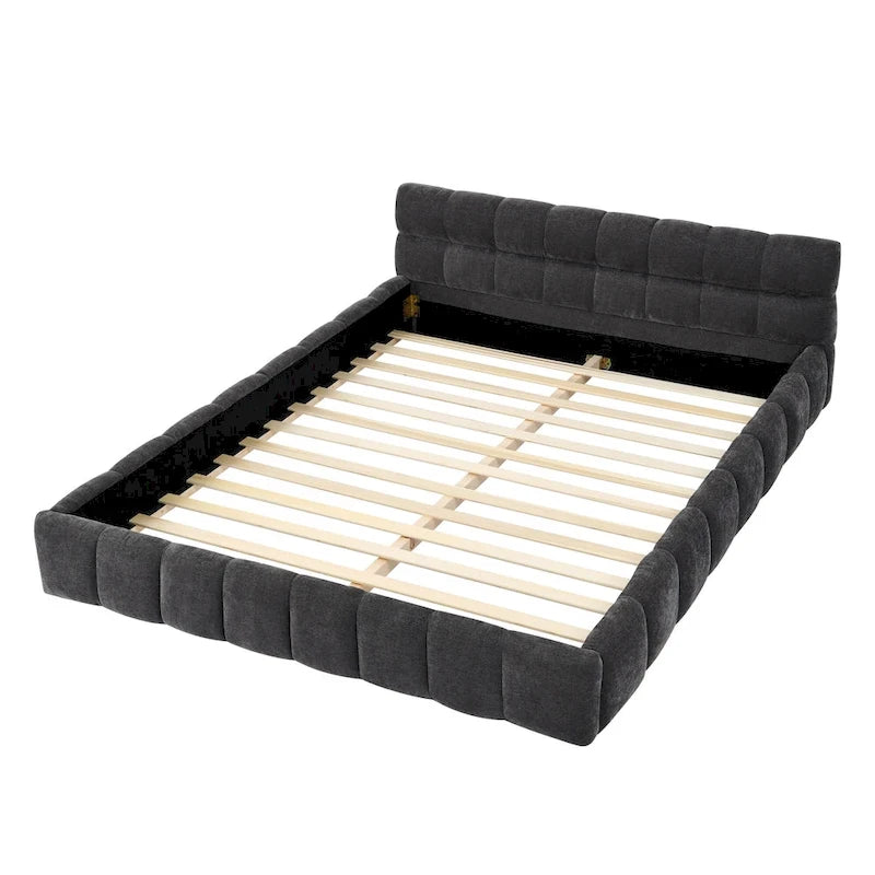 Lit plateforme tapissé avec tête de lit