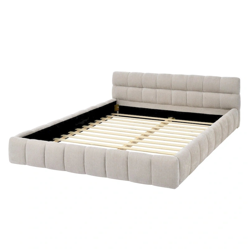 Lit plateforme tapissé avec tête de lit