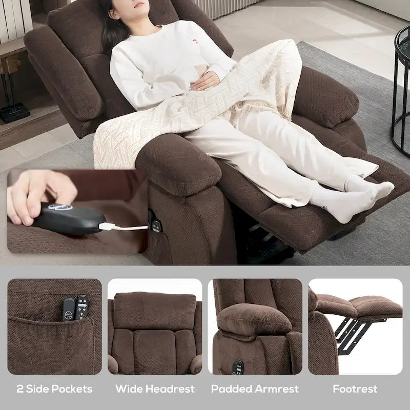 Fauteuil inclinable releveur électrique avec massage et chauffage, fauteuil inclinable en tissu avec télécommande