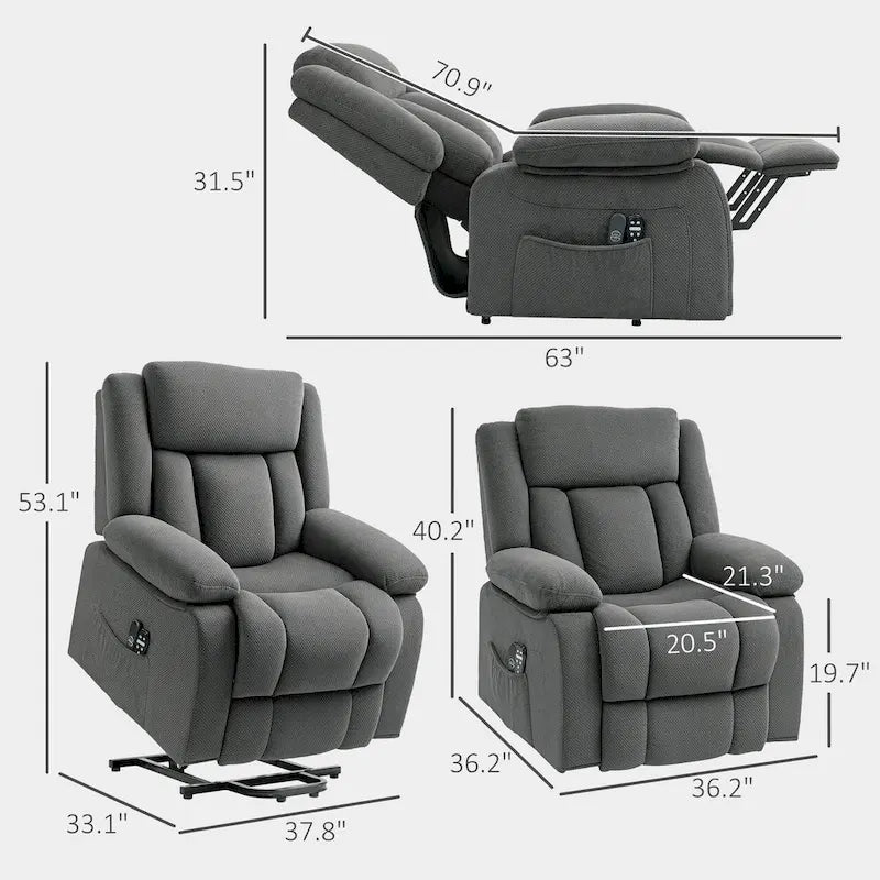 Fauteuil inclinable releveur électrique avec massage et chauffage, fauteuil inclinable en tissu avec télécommande
