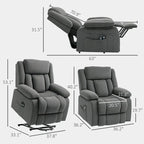 Fauteuil inclinable releveur électrique avec massage et chauffage, fauteuil inclinable en tissu avec télécommande