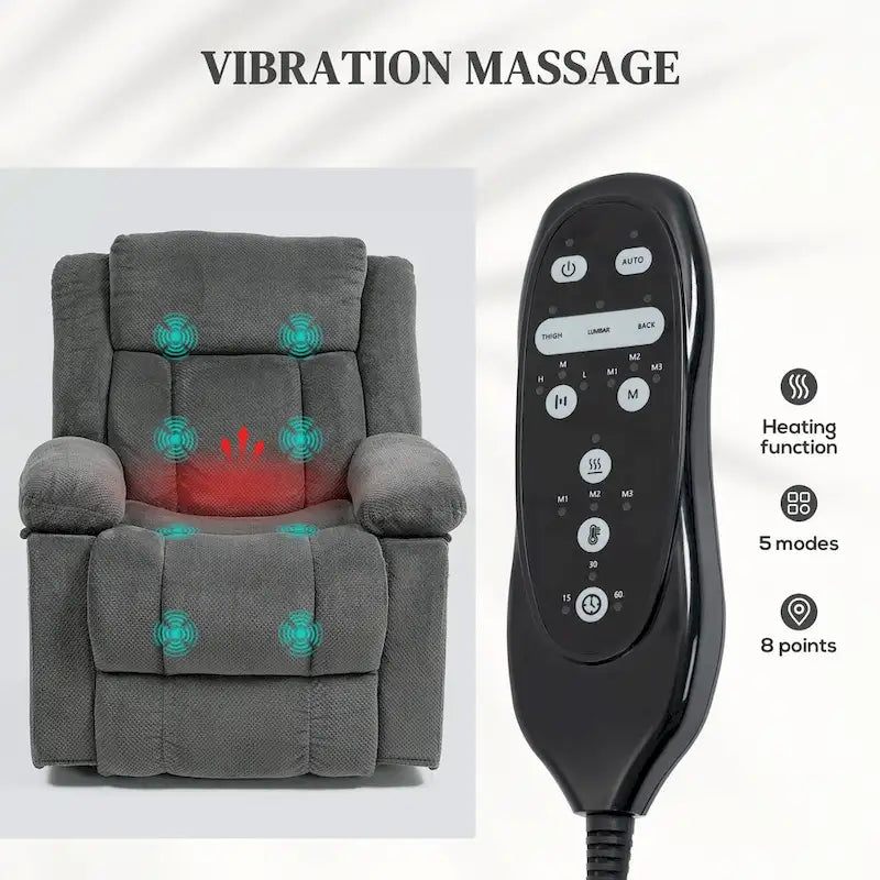 Fauteuil inclinable releveur électrique avec massage et chauffage, fauteuil inclinable en tissu avec télécommande