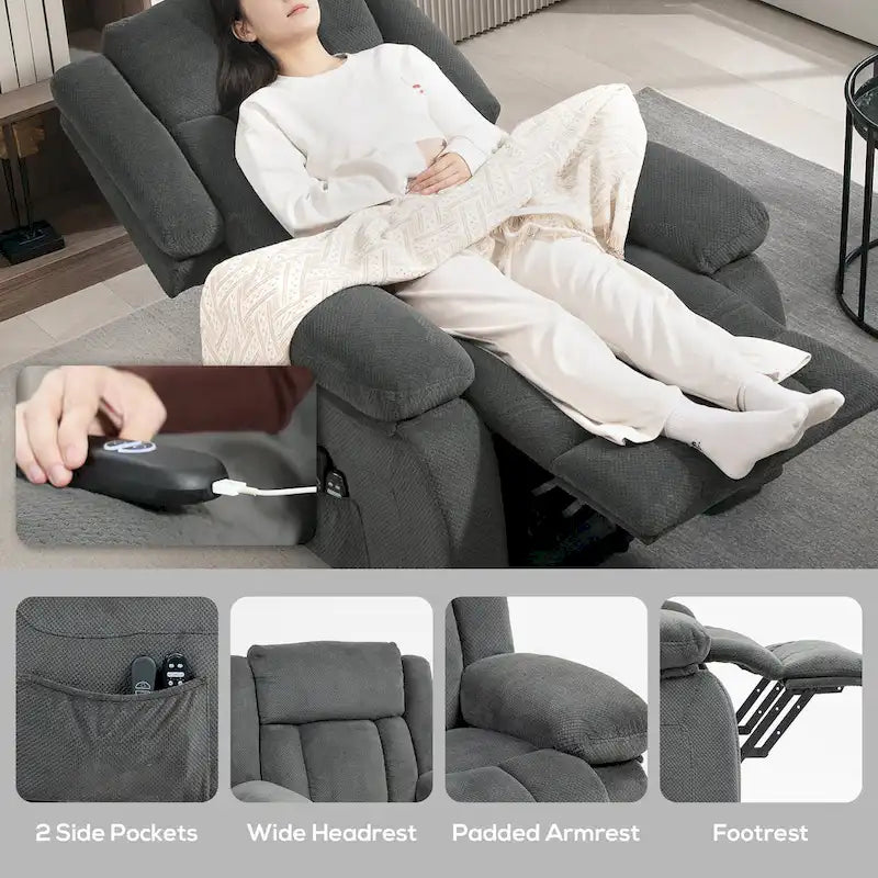 Fauteuil inclinable releveur électrique avec massage et chauffage, fauteuil inclinable en tissu avec télécommande