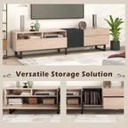 Meuble TV pour téléviseur de 80 pouces avec double espace de rangement, console multimédia, centre de divertissement avec porte abattante