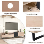 Meuble TV pour téléviseur de 80 pouces avec double espace de rangement, console multimédia, centre de divertissement avec porte abattante