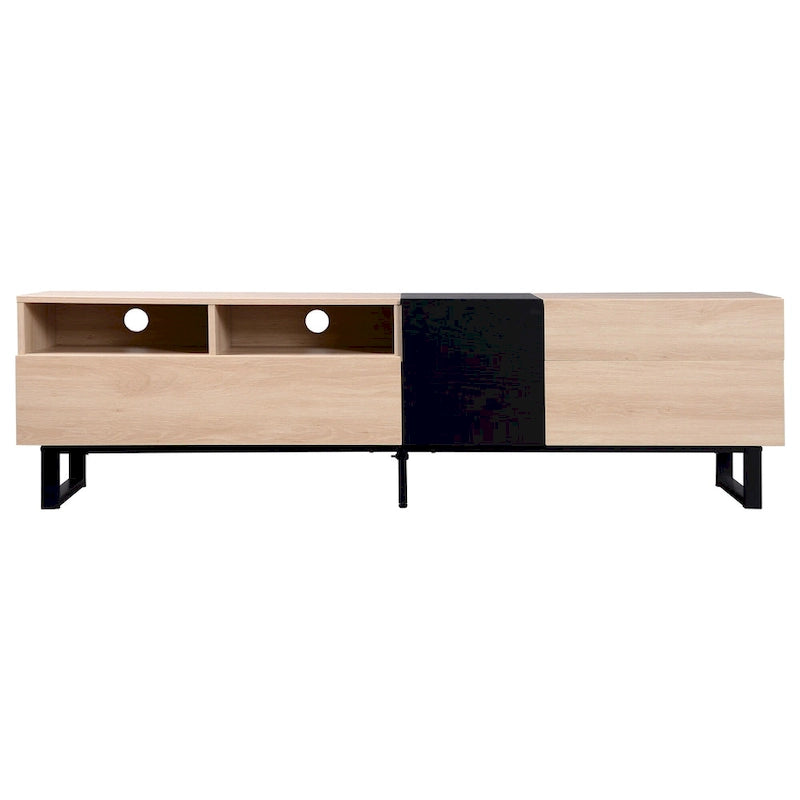 Meuble TV pour téléviseur de 80 pouces avec double espace de rangement, console multimédia, centre de divertissement avec porte abattante