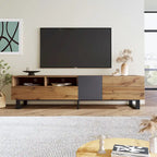 Meuble TV pour téléviseur de 80 pouces avec double espace de rangement, console multimédia, centre de divertissement avec porte abattante