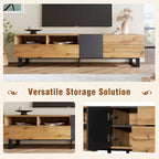 Meuble TV pour téléviseur de 80 pouces avec double espace de rangement, console multimédia, centre de divertissement avec porte abattante