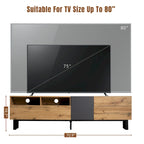 Meuble TV pour téléviseur de 80 pouces avec double espace de rangement, console multimédia, centre de divertissement avec porte abattante