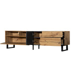 Meuble TV pour téléviseur de 80 pouces avec double espace de rangement, console multimédia, centre de divertissement avec porte abattante