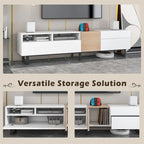 Meuble TV pour téléviseur de 80 pouces avec double espace de rangement, console multimédia, centre de divertissement avec porte abattante