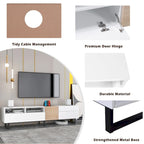 Meuble TV pour téléviseur de 80 pouces avec double espace de rangement, console multimédia, centre de divertissement avec porte abattante