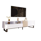 Meuble TV pour téléviseur de 80 pouces avec double espace de rangement, console multimédia, centre de divertissement avec porte abattante