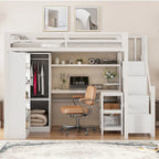 Lit mezzanine en métal avec bureau, armoire et escalier intégré – Lit simple/double
