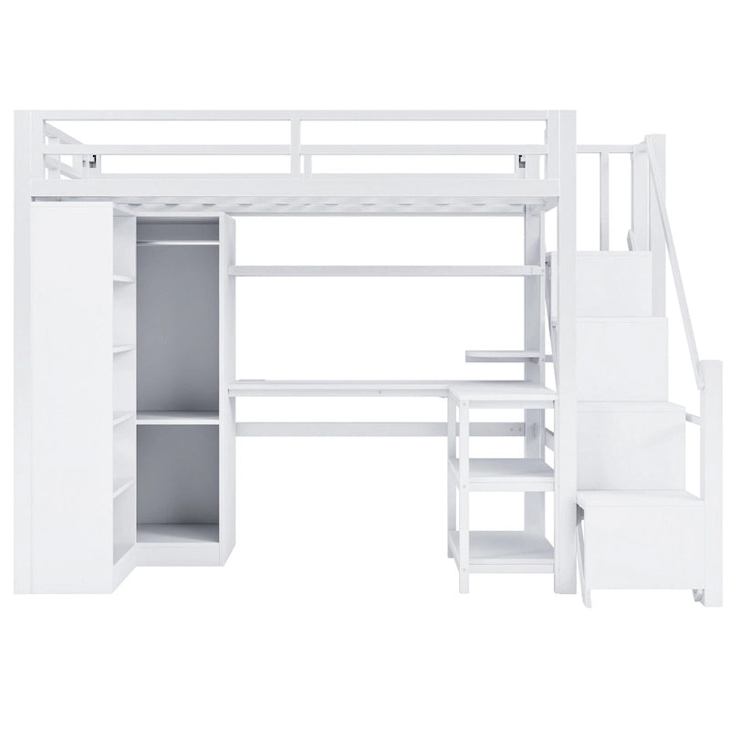 Lit mezzanine en métal avec bureau, armoire et escalier intégré – Lit simple/double