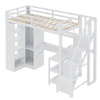 Lit mezzanine en métal avec bureau, armoire et escalier intégré – Lit simple/double