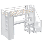 Lit mezzanine en métal avec bureau, armoire et escalier intégré – Lit simple/double