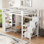 Lit mezzanine en métal avec bureau, armoire et escalier intégré – Lit simple/double