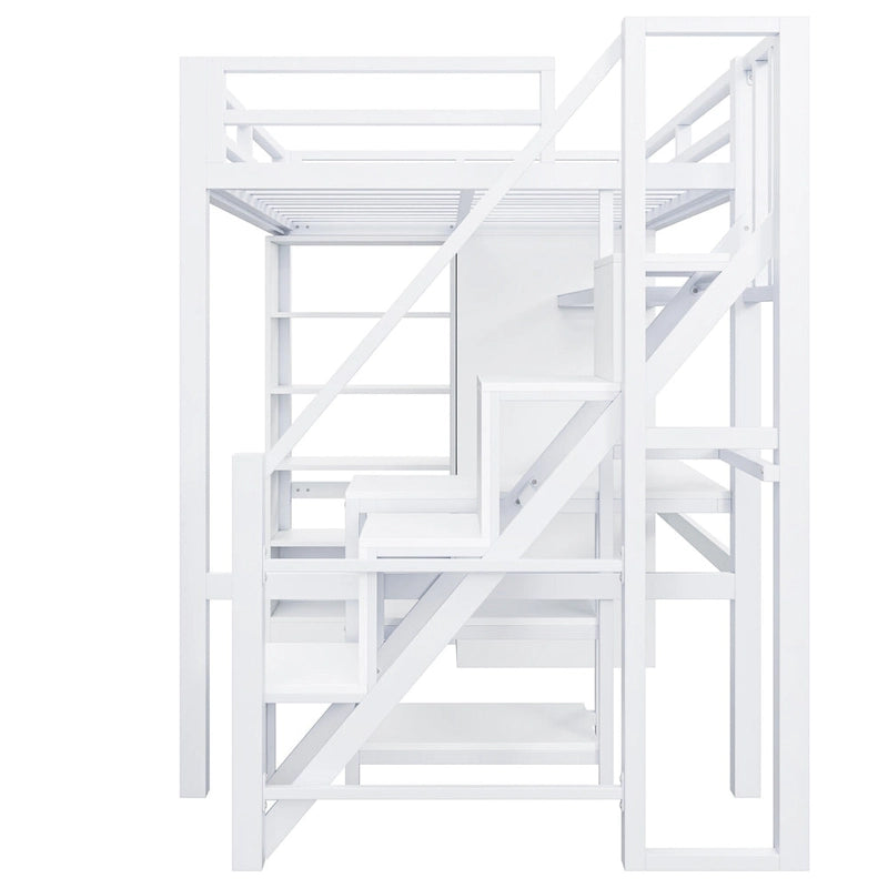 Lit mezzanine en métal avec bureau, armoire et escalier intégré – Lit simple/double